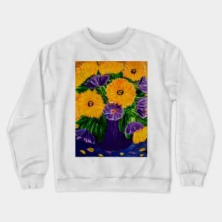 Sunflowers and carnations in a deep purple vase Crewneck Sweatshirt
